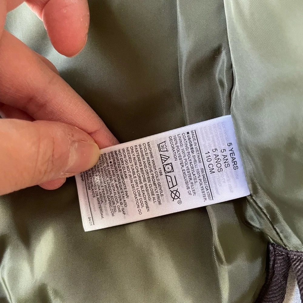 GAP Olive Quilted Jacket with Brown Accents